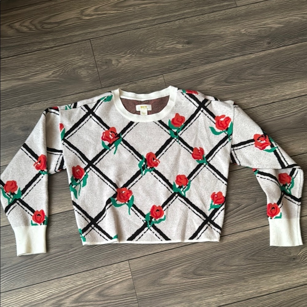 Anthropologie small Maeve Oversized Crewneck Trellis Floral Pullover Sweater